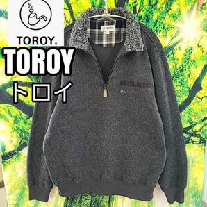 トロイ TOROY ハーフジップ 濃グレー 襟ボア ニットセーター ゴルフ トレーナー プルオーバー レトロ