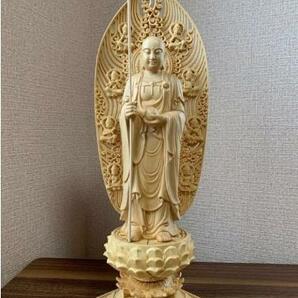 最新作 仏像 彫刻 木彫 地蔵菩薩像 檜木 高43cmの画像1