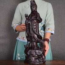 仏教美術 木彫仏像 精密細工 木彫り　黒檀木 観音菩薩像　仏像　置物 高さ39cm _画像2