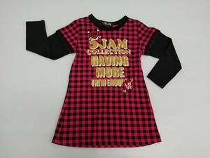 【お買得！】★5JAM★子供服　長袖カットソー　チュニック　Tシャツ　黒　ピンク×黒のチェック　金文字　120㎝