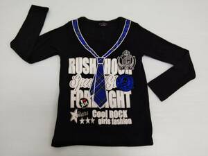 【再値下げ！即決！お買得！】★RUSH HOUR/ラッシュアワー★子供服　長袖Tシャツ　黒　ネクタイ模様　白・銀ロゴ　エンブレム付　130㎝