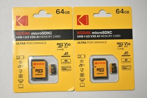 【新品未使用】マイクロSDカード 64GB 2枚 コダック class10 UHS-I U3 V30 A1 microSD microSDXC マイクロSD KODAK 高速 4K