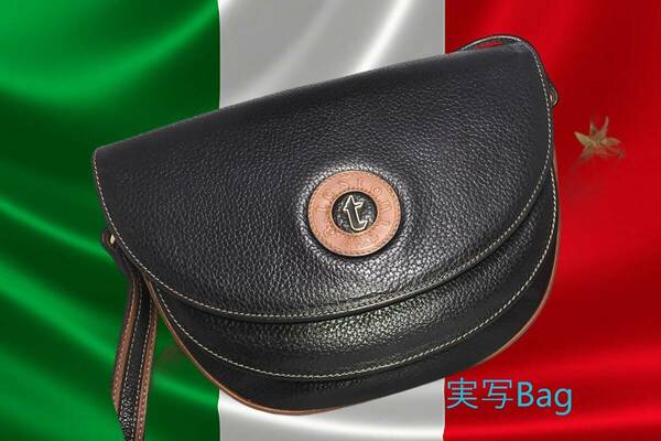 【イタリア製 ビンテージ レザー ショルダー バッグ】 老舗ブランド ア・テストーニ シボ革 A.Testoni BAG かばん 男女兼用 美品