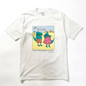 Art hand Auction 80s Shoebox greeting 90s printed t-shirt dinosaur vintage made in the USA usa old L parody art white picture book painting American comic 70s, L size, round neck, An illustration, character