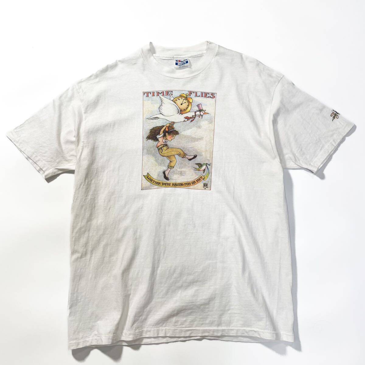 80s 90s Mary Engelbreit プリントt アート Tシャツ Hanes beefy ビンテージ アメリカ製 usa old 絵本 絵画 XXL シングルステッチ ポップ, XLサイズ以上, 丸首, イラスト, キャラクター