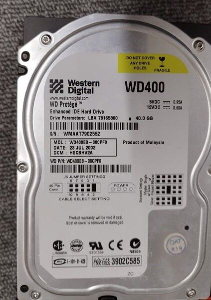 WESTERN DIGITAL WD400 IDE HDD 40GB IDE接続です、お間違えのないように。動作問題なし。