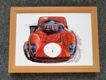 ■BOW。池田和弘『Ferrari 412P』B5サイズ 額入り 貴重イラスト 印刷物 ポスター風デザイン 額装品 アートフレーム 旧車_画像1