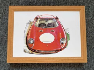 ■BOW。池田和弘『Ferrari 250LM』B5サイズ 額入り 貴重イラスト 印刷物 ポスター風デザイン 額装品 アートフレーム 旧車