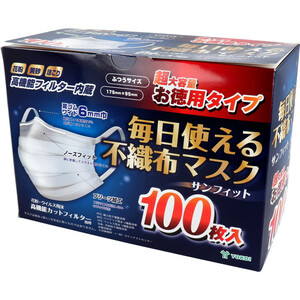 まとめ得 サンフィット 毎日使える不織布マスク ふつうサイズ 100枚入 x [6個] /k