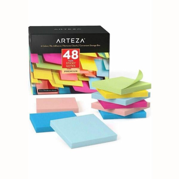 ポストイット 付箋 ARTEZA 3x3インチ付箋、48パッド、1パッドあたり100枚