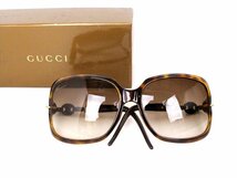 良品☆GUCCI【グッチ】スクエア型サングラス☆べっ甲柄☆イタリア製☆茶×ゴールド金具☆ロゴ☆箱付_画像1