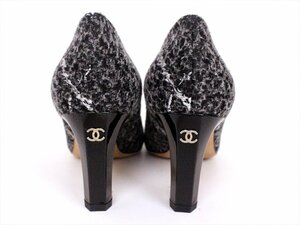 新品同様☆CHANEL【シャネル】ツイード パテントレザー パンプス☆36 1/2サイズ☆23.5センチ☆黒系☆ココマーク☆ロゴ☆レディース☆箱付☆