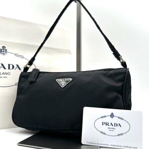 《極美品/近年モデル》PRADA プラダ 三角ロゴ テスート ナイロン アクセサリーポーチ ハンドバッグ 手提げ ブラック