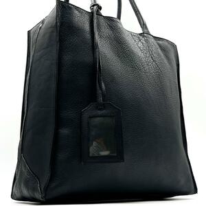 《美品》GIORGIO ARMANI ジョルジオ アルマーニ メンズ ビジネス シボ革 トートバッグ A4可 レザー チャーム 肩掛け ブラック