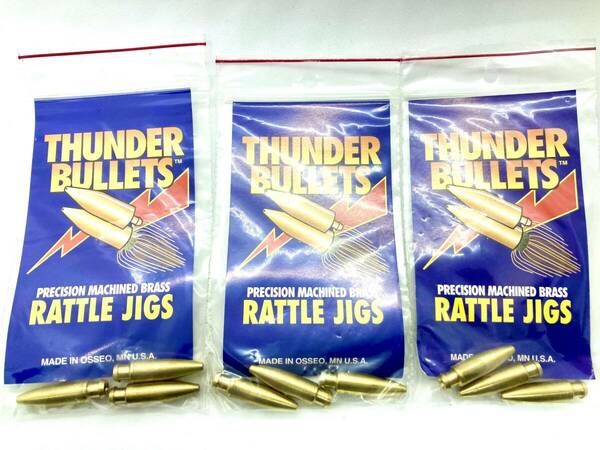 廃版 THUNDER BULLETS RATTLE JIGS 1/4oz サンダー ラトル入りバレットシンカー ブラス 真鍮 3個セット 計9個 テキサスリグ ロックゲーム