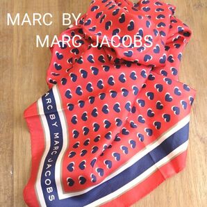 【中古品】MARC by MARC JACOBS ハート柄スカーフ シルク100％