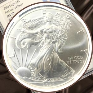 【2020 最高鑑定アメリカ シルバーイーグル 銀貨 MS70 FIRST DAY OF ISSUE 】1ドル T-1 旧デザイン TYPE-1 NGC Silver Eagle $1