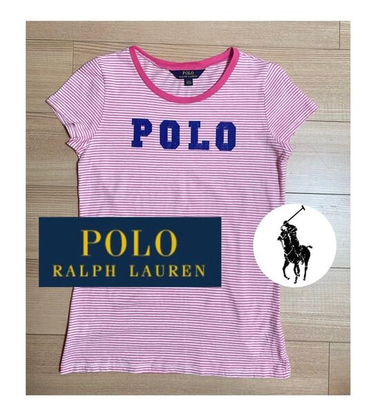 【POLO RALPH LAUREN】ストライプロゴTシャツ ガールズXL(160cm)