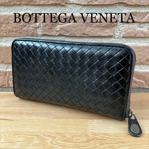 ◆正規品◆BOTTEGA VENETA ボッテガヴェネタ イントレチャート ラウンドファスナー 長財布 レザー 黒 