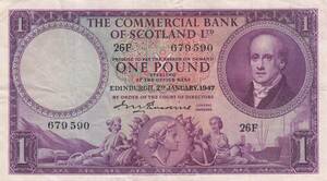 イギリス　スコットランド　Commercial Bank of Scotland　紙幣　1ポンド　1947年　PS322