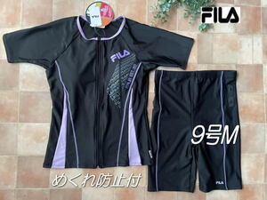 新品◆FILAフィラ・袖付切替フィットネス水着・9号M・パープル紫×黒