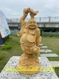 招財開運 七福神 置物 布袋様 布袋尊 仏像 弥勒 木彫り 美術品 供養品 特上彫