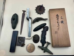 文鎮 12点まとめ 書道具 銅製 置物 日本工芸品 昭和レトロ 飛行機 大正レトロ 鯉 サンショウウオ ベートーヴェン 記念品