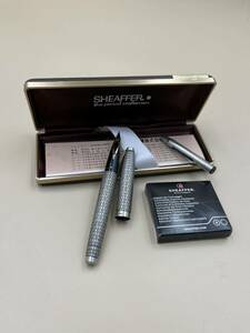 SHEAFFER シェーファー 万年筆 ペン先 14K 585 STERLING SIVER SV925 シルバー筆記用具 カートリッジ付き 格子柄