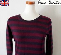 ★ レディース ポールスミス Paul Smith BLACK あたたかな ウール ボーダー柄 長袖ニット Ｍサイズ ワインレッド×ダークパープル_画像1