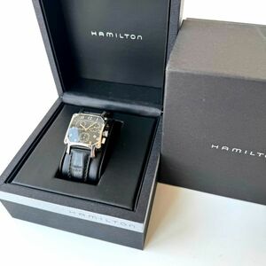 ◆ ハミルトン Hamilton ロイド クロノグラフ クォーツ 腕時計 H194120 メンズウォッチ 不動品 黒文字盤 純正バックル スクエア デイト