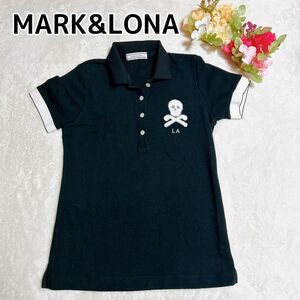 マーク＆ロナ レディース ゴルフ ポロシャツ ブラック ドクロ スカル 半袖 ワンポイント刺繍