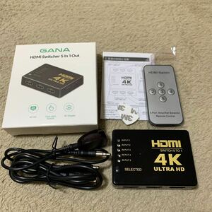 603t0326☆ HDMI切替器 GANA 分配器 セレクター 5入力1出力 4Kx2K 1080p 3D映像 音声出力対応 USB給電ケーブル リモコン付き 