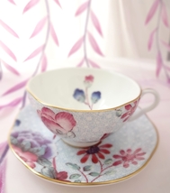 英国◆廃版 WEDGWOOD カップ＆ソーサー ハーレクイン カッコー ブルー ウェッジウッド 花 陶器 コーヒー ティーカップ 兼用 新品_画像1