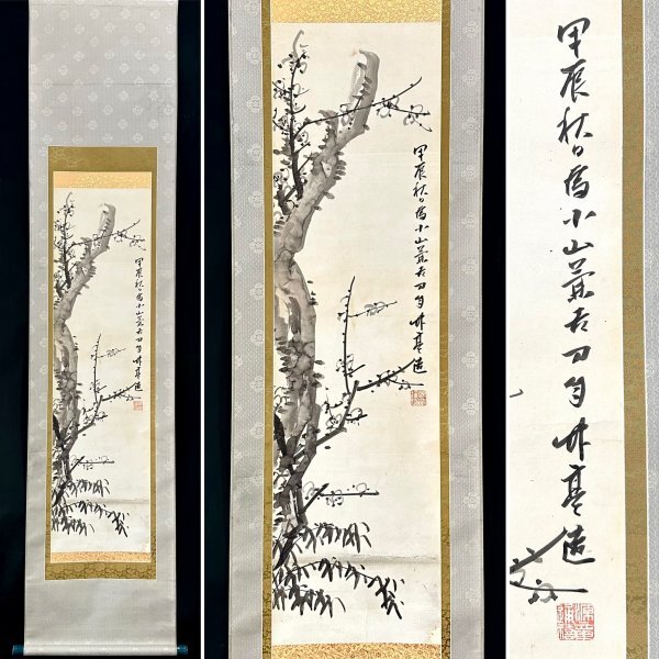 [Trabajo auténtico] Pergamino colgante con pintura de ciruela de Higashikuze Michihiro, Libro de bolsillo, Dibujo De Flores, pintura japonesa, Arte japonés, Noble, Político, Maestro del té, Vicepresidente de la Cámara de los Pares, Vicepresidente del Consejo Privado p030509, cuadro, pintura japonesa, flores y pájaros, pájaros y bestias