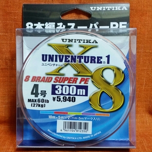 ★最安値★ NEW ユニチカPE ユニベンチャー 1 X8 4号300m　即決！！ 　[送料ネコポス230円]