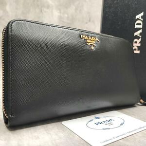 付属品完備●PRADA プラダ 長財布 オーガナイザー ラウンドファスナー ジップ ロゴ金具 サフィアーノ レザー 黒 ブラック NERO 1M1348