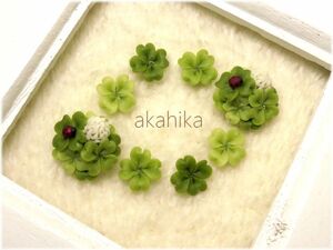 akahika*樹脂粘土花パーツ*ブーケ＆パーツ・四葉のクローバーとてんとう虫・シロツメクサ・白爪草