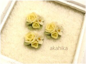 akahika*樹脂粘土花パーツ*ブーケ・薔薇・イエロー