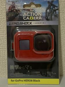 GoPro シリコンケース レッド f HERO8 Black用 ZEROSHOCK エレコム AC-GP8BZEROCRD ゴープロ8 ヒーロー８ ブラック ストラップ付
