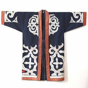 【TAKIYA】7261 『アイヌ民族衣装 カパラミプ』 白布切抜文衣 木綿 刺繍 民藝 antique kimono textile 古美術 時代