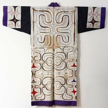 【TAKIYA】7264『アイヌ民族衣装 カパラミプ』 白布切抜文衣 木綿 刺繍 民藝 antique kimono textile 古美術 時代_画像1