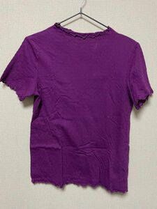 Tシャツ カットソー 半袖 トップス 無地 紫 size L ジーユー