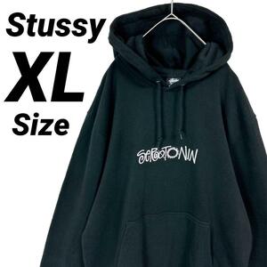 美品★XL★Stussy ステューシー Serotonin Applique セロトニン 刺繍 プルオーバーパーカー 黒 ブラック