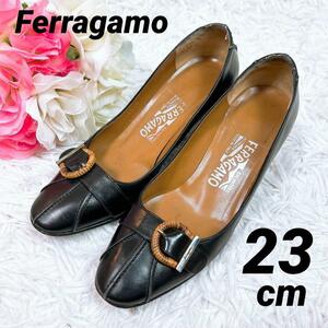 ⑩23cm★Salvatore Ferragamo サルヴァトーレフェラガモ パンプス シルバー金具 バンブー ガンチーニ