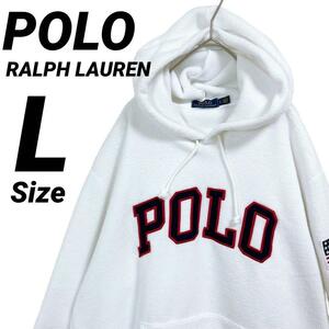 美品★L★POLO RALPH LAUREN ポロラルフローレン センタービッグ刺繍パイルロゴ プルオーバーパーカー ゆるダボ大きいサイズオーバーサイズ