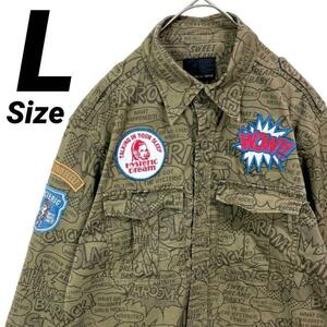  beautiful goods *L*HYSTERIC GLAMOUR Hysteric Glamour military shirt total pattern badge khaki 