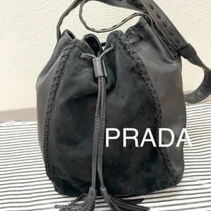 希少 激レア 奇跡の1品 PRADA プラダ ショルダーバッグ 本革 巾着 レザー 斜め掛け 黒 の画像1