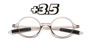 度数+3.5　61026クリアグレー　老眼鏡　シニアグラス　丸メガネ　昭和レトロ