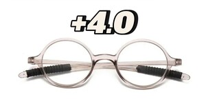 度数+4.0　61026クリアグレー　老眼鏡　シニアグラス　丸メガネ　昭和レトロ