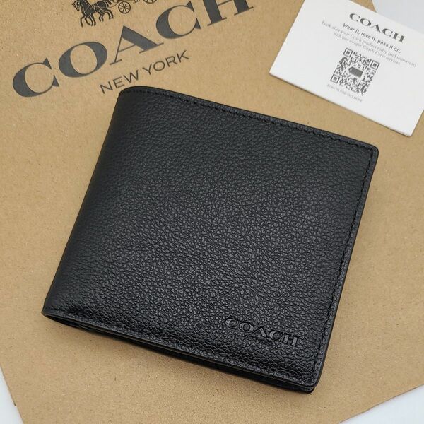 新品　COACH　折り財布　カラー　ブラック